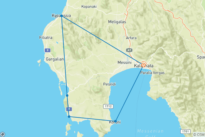 Kaart van Messinia – eeen zelfgeleide rondreis langs de kust