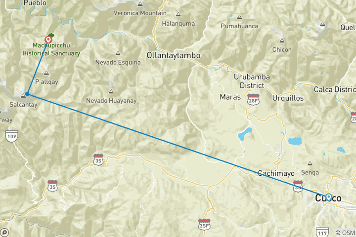 Mapa de Salkantay trek a Machu Picchu 4 días