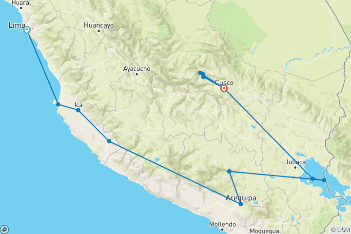 Map of Peru Adventure 12 days