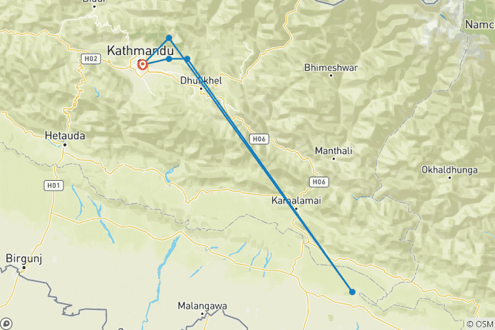 Map of Nagarkot Mountain Bike Tour