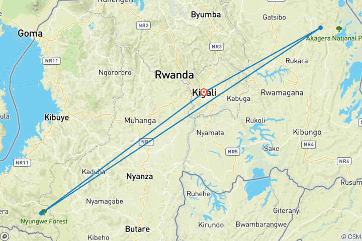 Map of 3-Day Combined Nyungwe and Akagera National Park