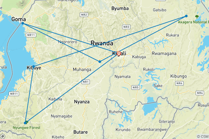 Map of 12-Day Rwanda Safari & Beyond (Volcano National Park, Nyungwe Forest National Park, Akagera National Park)