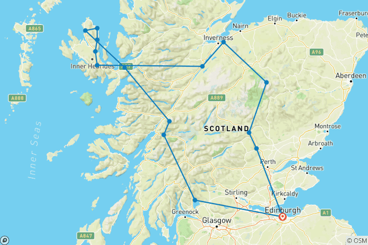 Carte du circuit 3 jours Loch Ness & Skye Magic