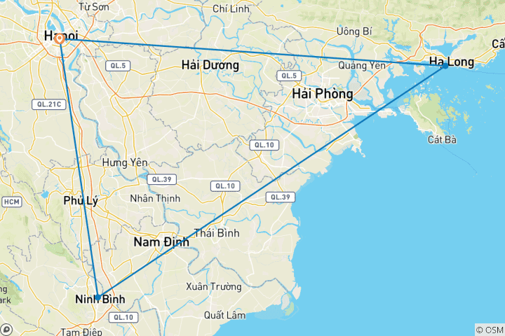 Karte von Hanoi, Halong Bucht und Ninh Binh - 4 Tage