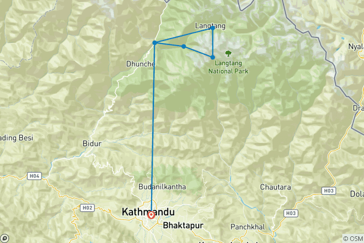 Map of Langtang Valley View Trekking 8-Days