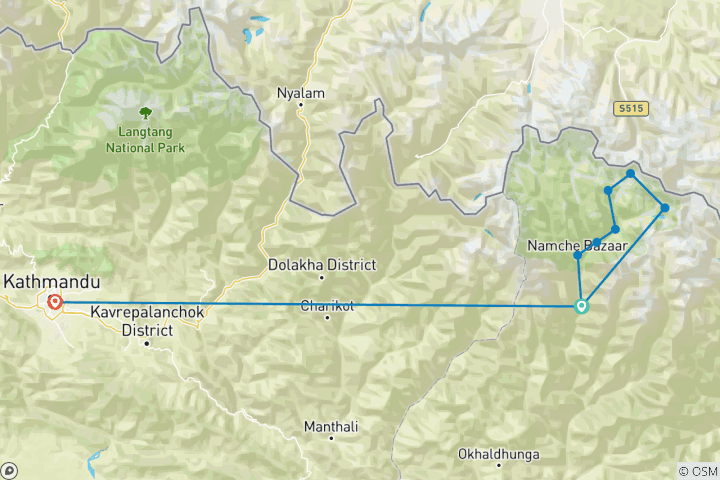 Map of Island peak Climbing  via  Everest  Base  Camp Trekking