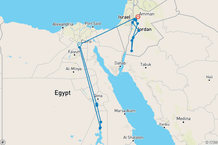 Map of Pyramids to Petra with Cruise - 15 days