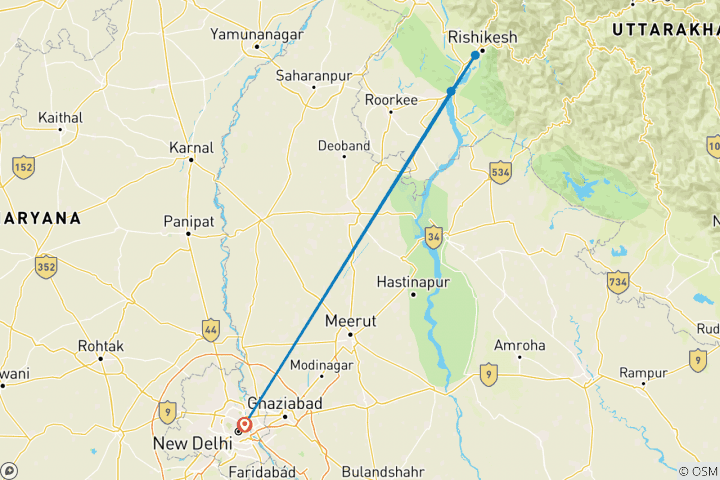 Kaart van Privédagtrip naar Haridwar en Rishikesh vanuit Delhi