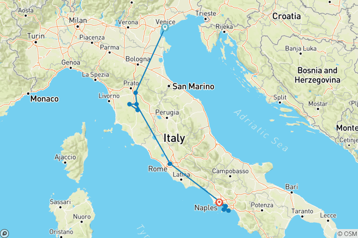 Carte du circuit Eco- Comfort - Tour d'Italie en train