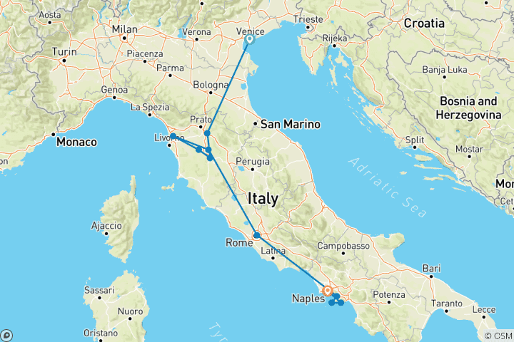 Mapa de Eco - confort - circuito por Italia en tren