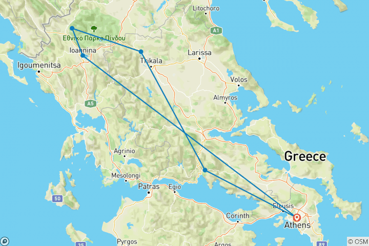 Carte du circuit Les points forts de la Grèce continentale