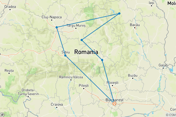 Kaart van Dracula Tour in Roemenië vanuit Boekarest inclusief "Het ritueel van het doden van een levende dode''