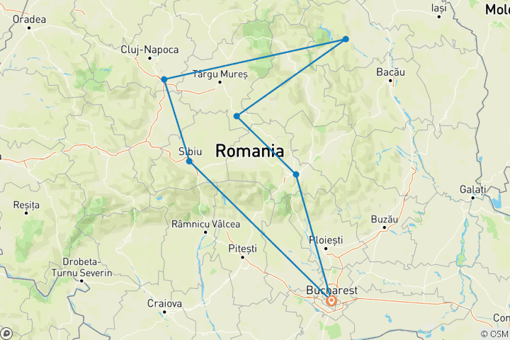 Mapa de Visita a Drácula en Rumanía desde Bucarest, incluido "El Ritual de la Matanza de un Muerto Viviente