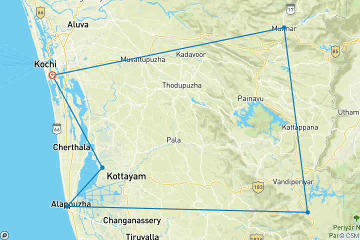 Map of Backwaters of Kerala - An authentic tour of Kerala