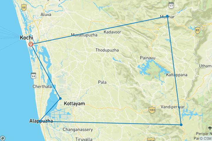 Map of Backwaters of Kerala - An authentic tour of Kerala