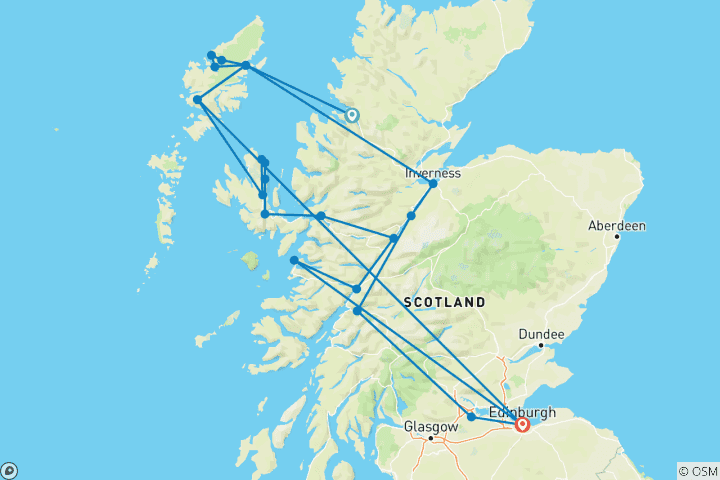 Kaart van 6 Daagse Eiland van Skye & Buiten-Hebriden Tour