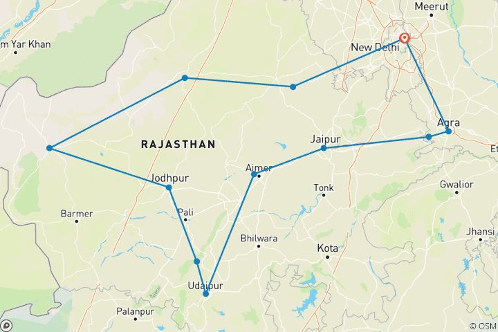Carte du circuit Circuit royal au Rajasthan pendant la foire de Pushkar (11 Nov - 26 Nov 2026) - Départ fixe