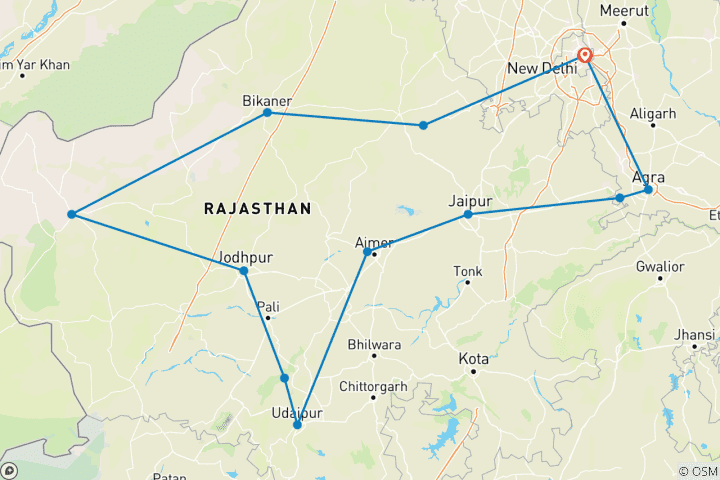 Carte du circuit Circuit royal au Rajasthan pendant la foire de Pushkar (3 novembre - 18 novembre 2024) - Départ fixe