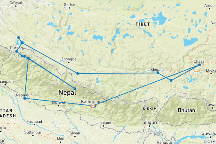 Carte du circuit Excursion au Mont Kailash et à Lhassa via Simikot