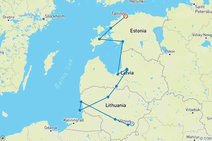 Map of Baltic Tour: Explore Lithuania, Latvia and Estonia