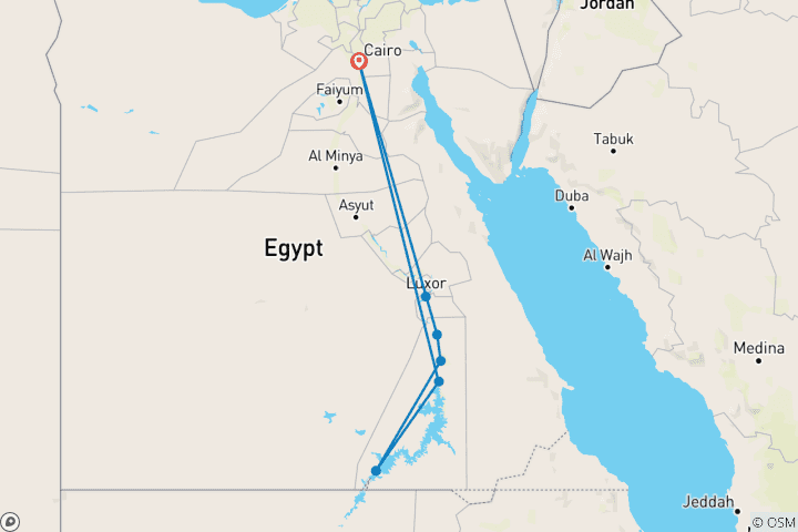 Carte du circuit Vacances pas chères en Egypte - Le Caire, Louxor, Assouan, Abou Simbel - 11 jours avec train couchette, visites guidées et touristiques