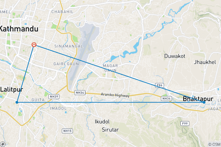 Carte du circuit Visite de Patan et Bhaktapur - journée complète