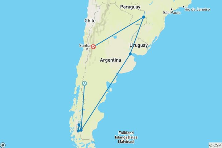 Map of Argentina - Bariloche, Calafate, Chalten, Buenos Aires, Iguazú & Mendoza or Viceversa - 16 days