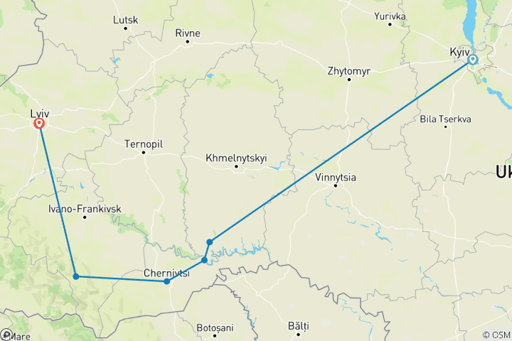 Map of Fantastic Western Ukraine Tour 20/21 - Small Group