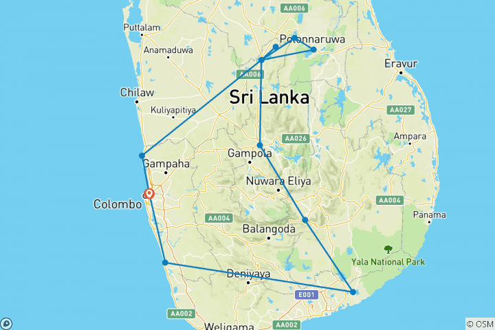 Carte du circuit Sri Lanka sauvage et plage pour les familles - 13 jours