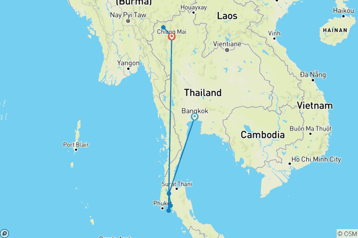 Carte du circuit Le meilleur de la Thaïlande - Feel Free Travel