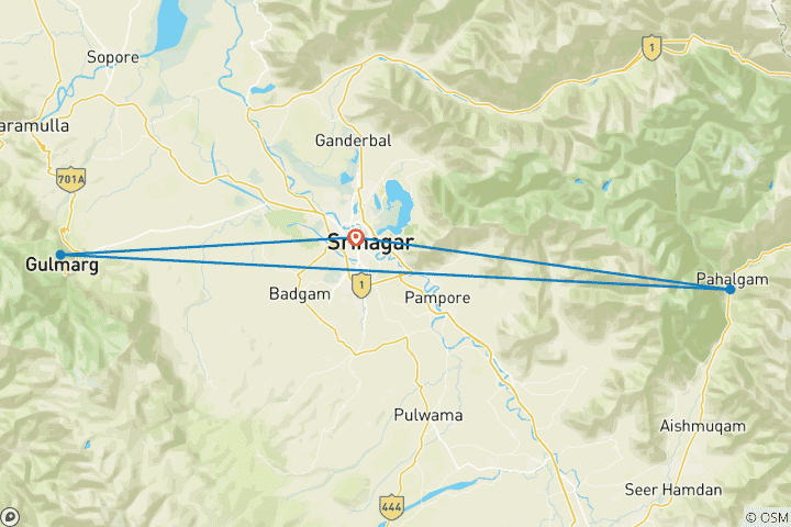 Carte du circuit 7 jours Perle de l'Himalaya : L'expérience du Cachemire