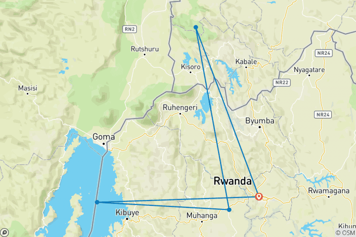 Map of 5 Days Gorilla Trekking in Uganda departing from Rwanda