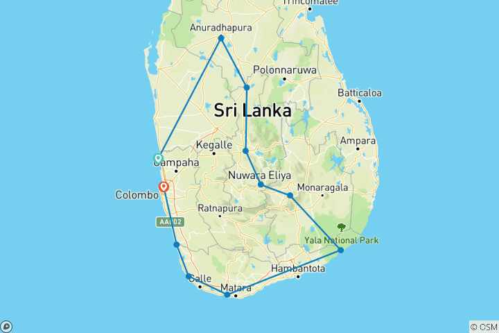 Carte du circuit Best Touch of Sri Lanka