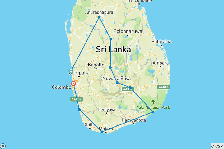 Carte du circuit Best Touch of Sri Lanka