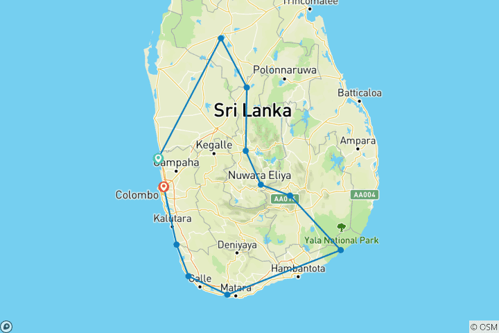 Carte du circuit Best Touch of Sri Lanka