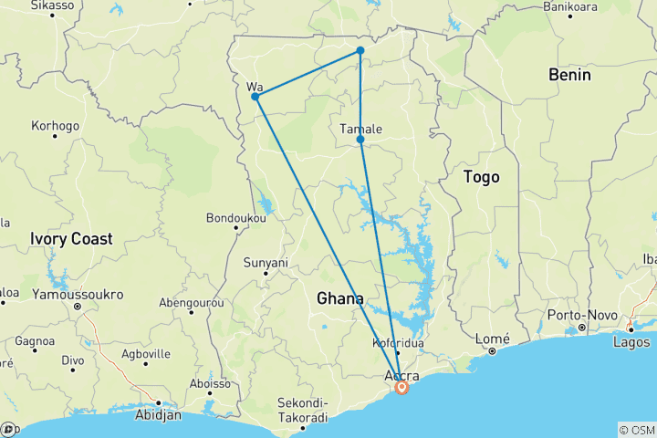 Map of 7 Day Northern Ghana Tour