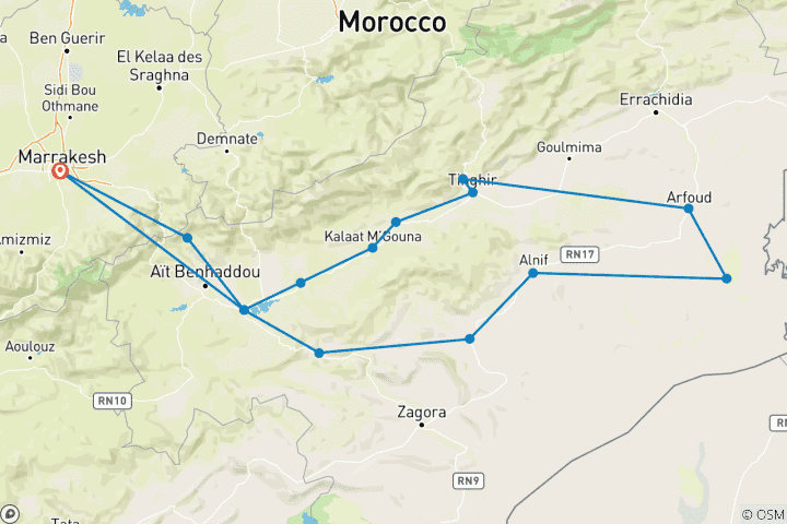Map of 4 Days Luxury Tour From Marrakech To Merzouga