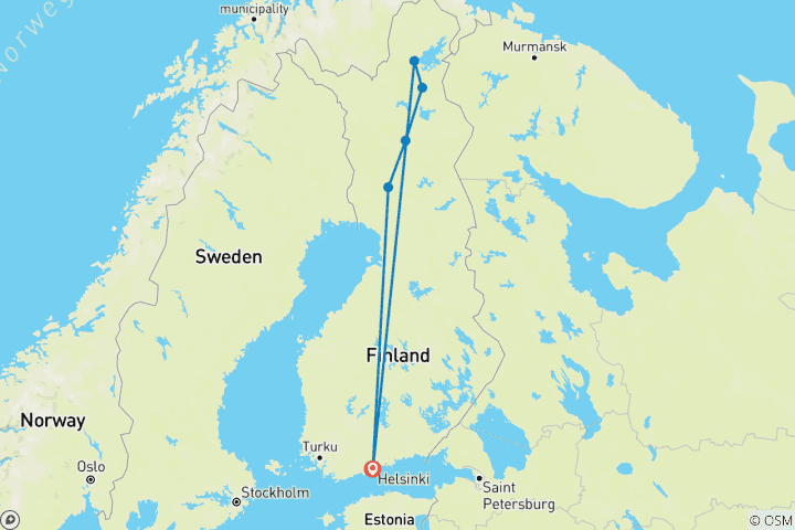 Karte von Mitternachtssonne in Lappland - 7 Tage