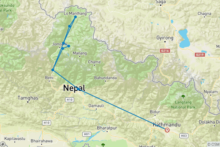 Map of Royal Enfield Upper Mustang Tour