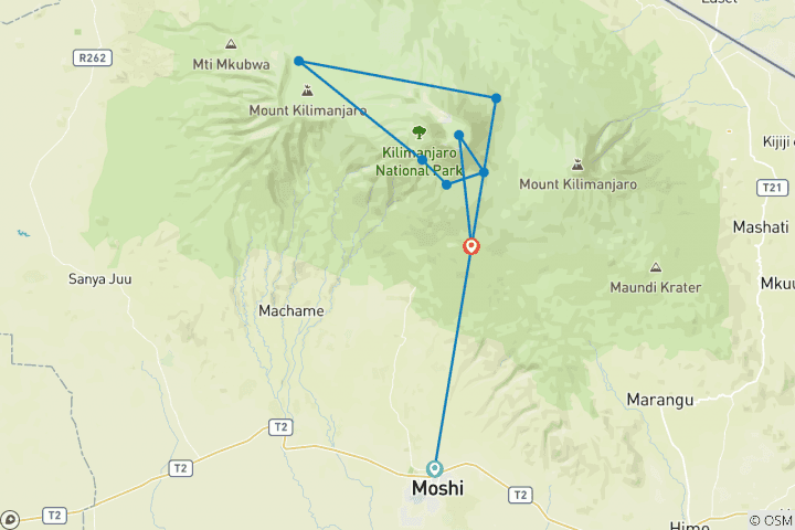 Map of Climbing Mount Kilimanjaro - Lemosho Route