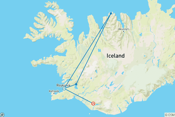 Carte du circuit 6 jours de yoga et de randonnée en Islande