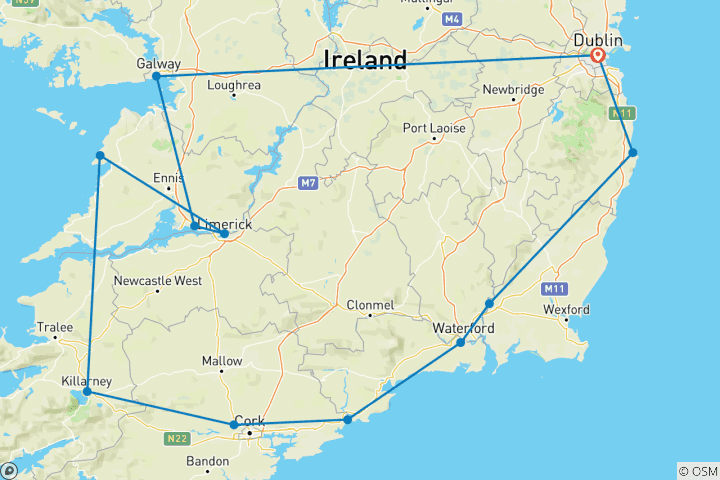 Map of Irish Highlights (Winter, 7 Days)