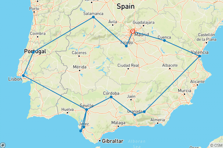 Mapa de Lo mejor de España y Portugal - invierno, 13 días