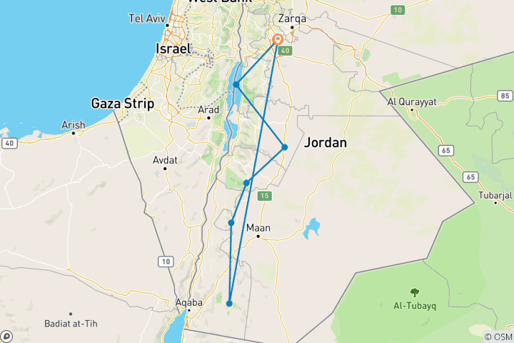 Map of Jordan Adventure Tour