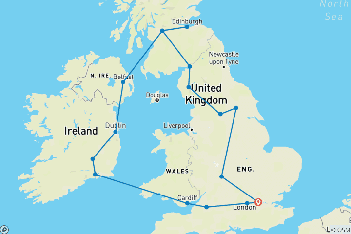 Kaart van Genieten van Groot-Brittannië & Ierland - winter - 8 dagen