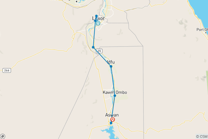 Map of 4 Nights at Nile Crown Cruise from Luxor