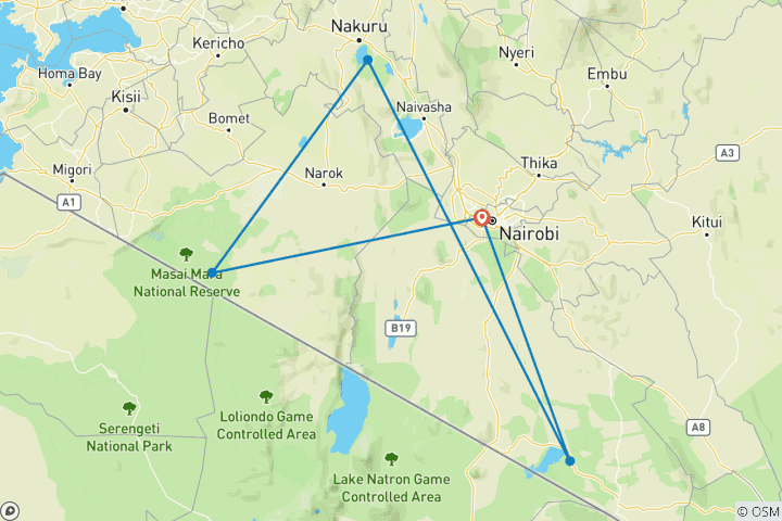 Map of 7 Day Majestic Kenya Safari