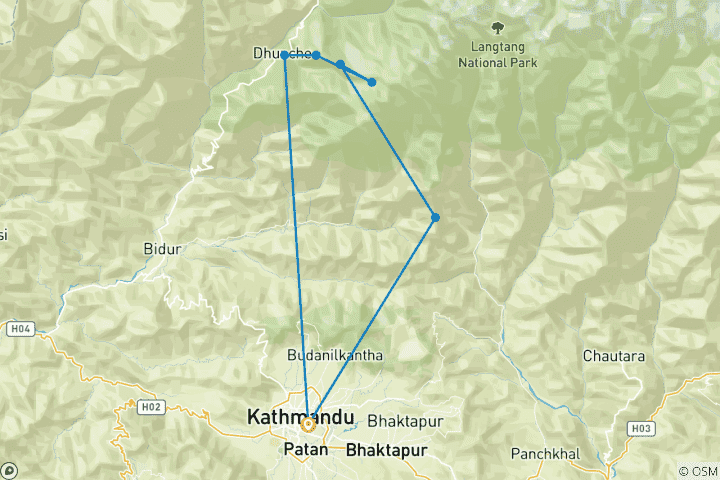 Kaart van Heilig Meer Gosaikunda-Lauribina Pas 8 nachten / 9 dagen Trek