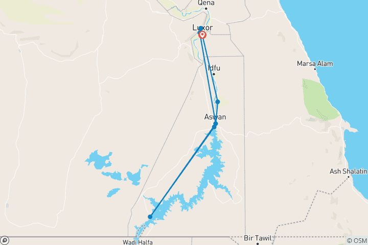 Carte du circuit Forfait court séjour de 4 jours et 3 nuits de Louxor à Abou Simbel