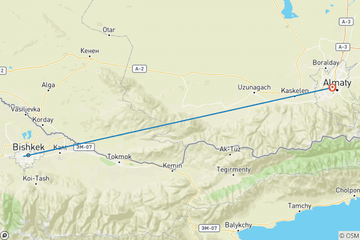 Mapa de Circuito de 12 días por Kirguistán y Kazajstán